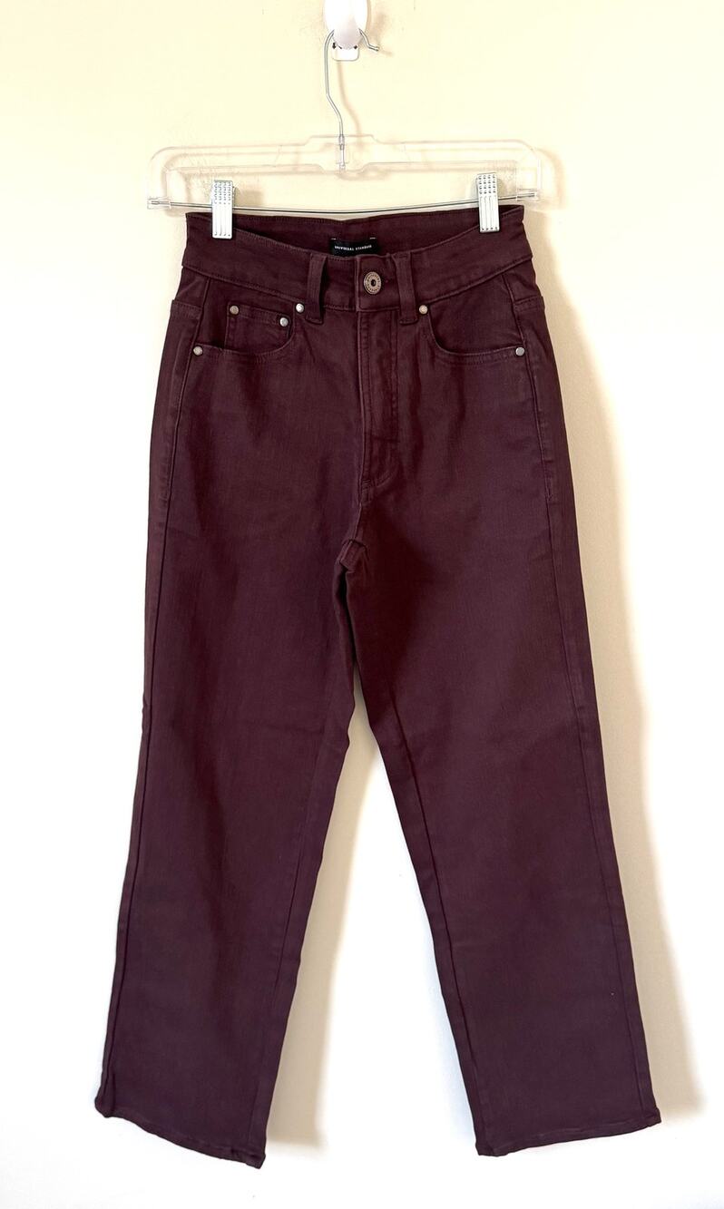 Universal Standard High Rise Straight Stretch Denim Jeans Plum Purpose Sz 00 NEW